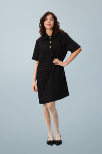 Saint Tropez Nigella Black Tweed Embellished Button A-Line Dress