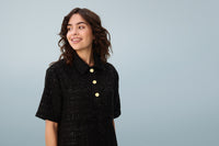 Saint Tropez Nigella Black Tweed Embellished Button A-Line Dress