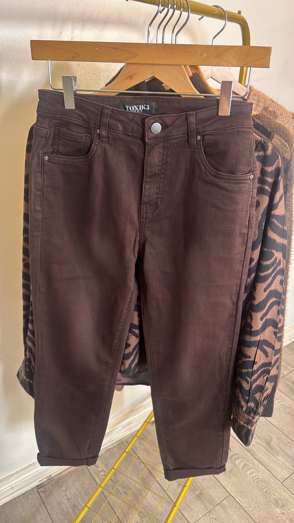 BACK IN STOCK - Toxik Highwaisted Boyfriend Chocolate Brown Cropped Jeans