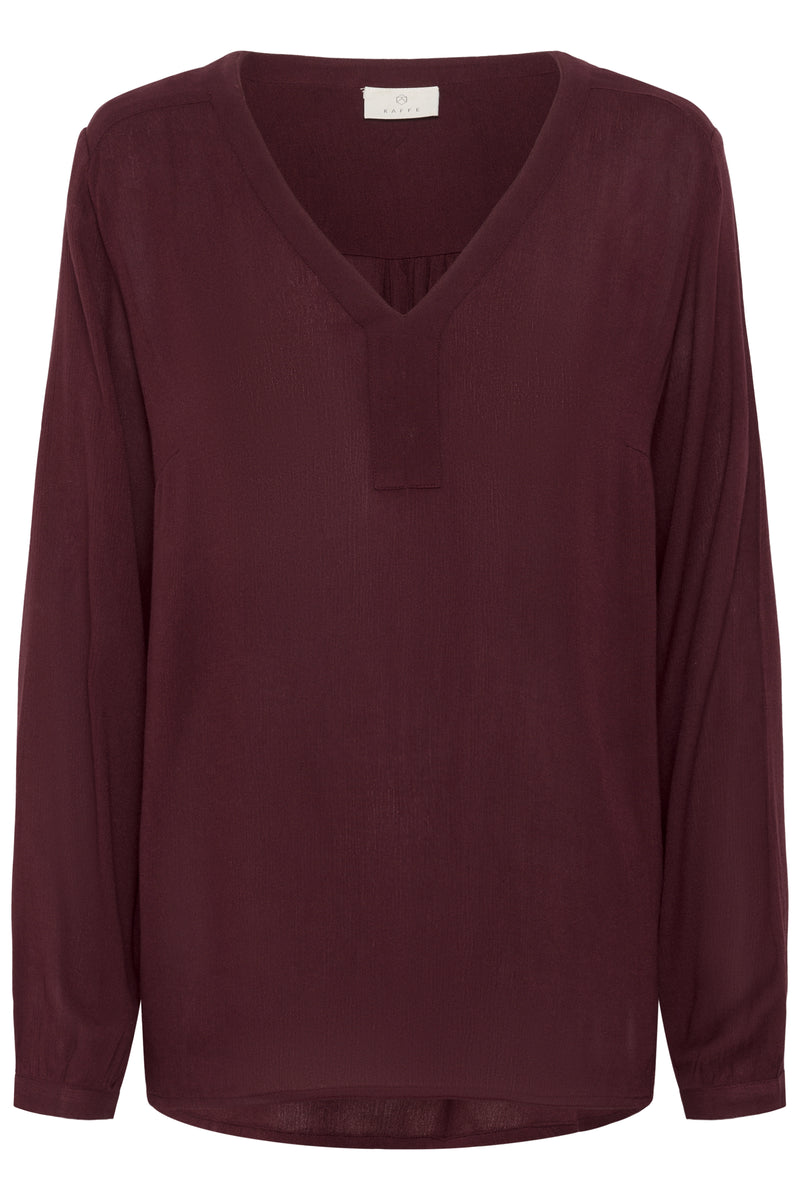 Kaffe Amber Windsor Wine V-Neck Long Sleeve Blouse
