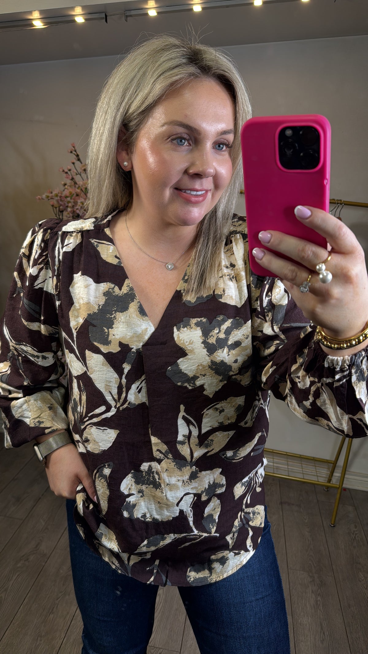 Fransa FrAriana Fudge Burgundy Floral V-Neck Blouse