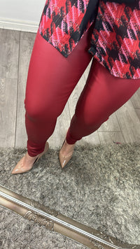 Toxik Deep Red Highwaisted Bum Lift Matte Coated Jeans