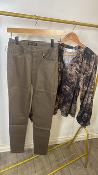 Toxik Chocolate Brown Taupe Highwaisted Bum Lift Matte Coated Jeans