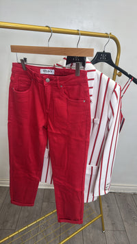 Toxik HighWaisted Boyfriend Red Denim Cropped Jeans