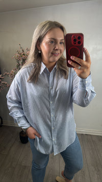 Kaffe Kamilena Baby Blue/White Embellished Oversized Shirt