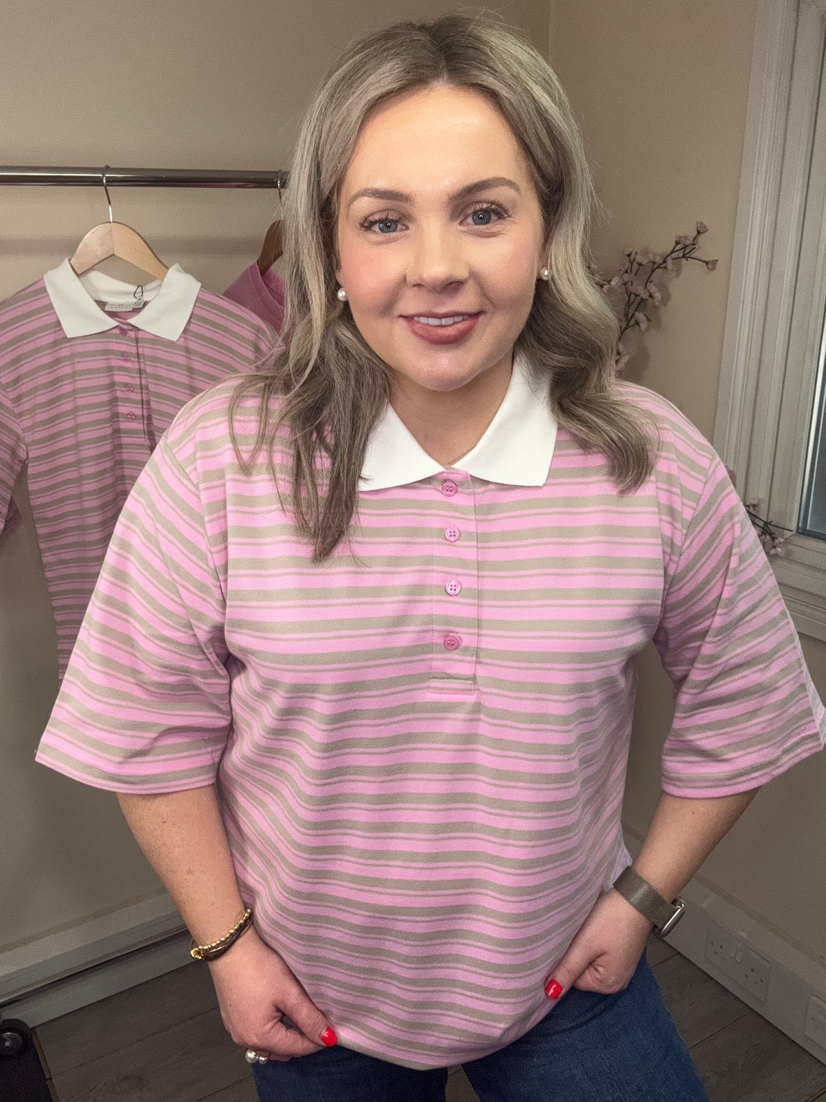 Kaffe Kamiala Pink Frosting/Feather Beige Polo Shirt