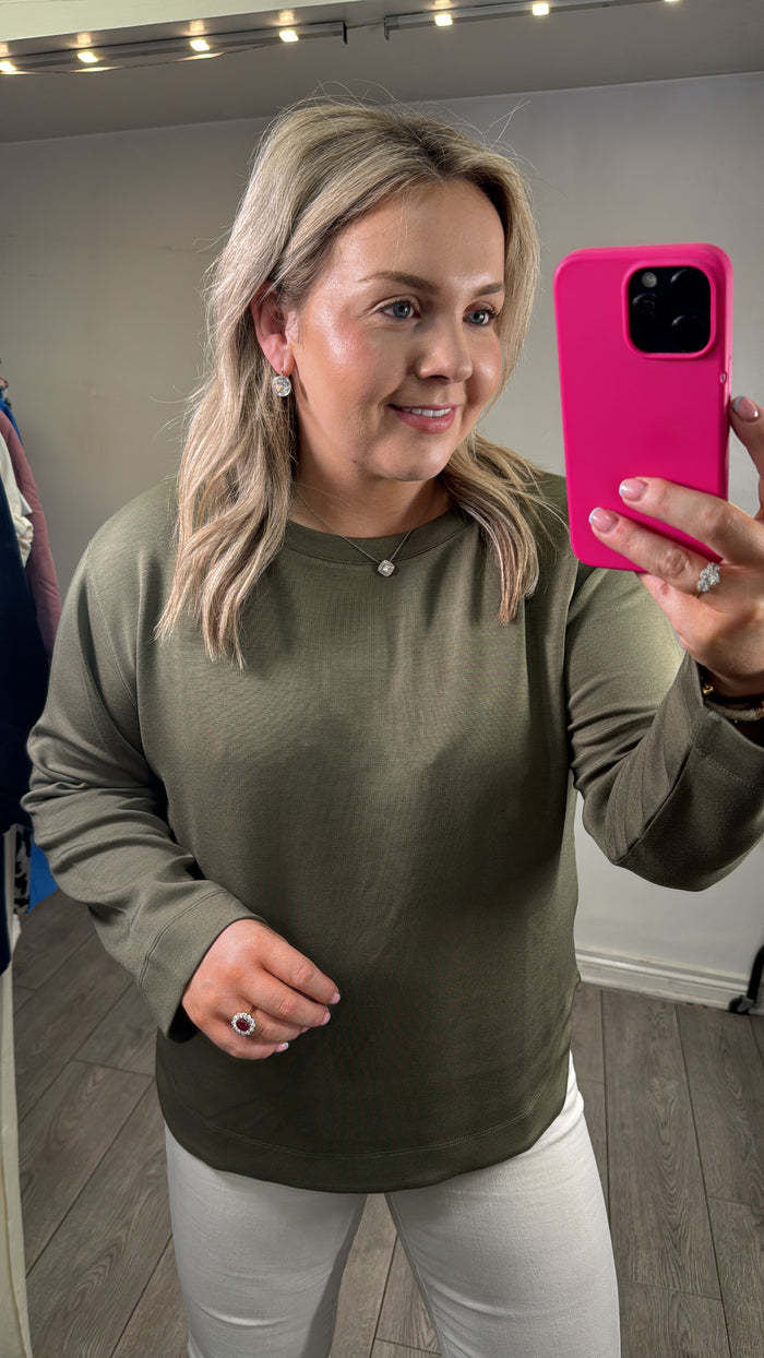InWear Gincent Dusty Olive Modal Supersoft Dipped Hem Sweatshirt