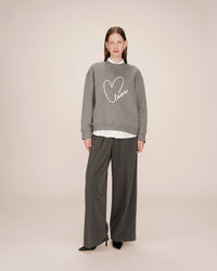 Grace & Mila Sharly Anthracite Grey Oversized Cream Embroidered Sweatshirt