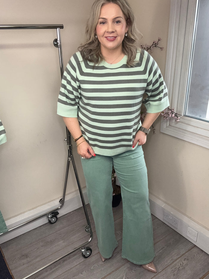 Toxik Highwaisted Sage Green Wide Leg Culotte Jeans