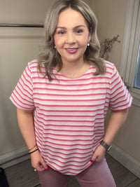 Fransa FrJosie Lotus Pink Stripe T-Shirt, 20615550