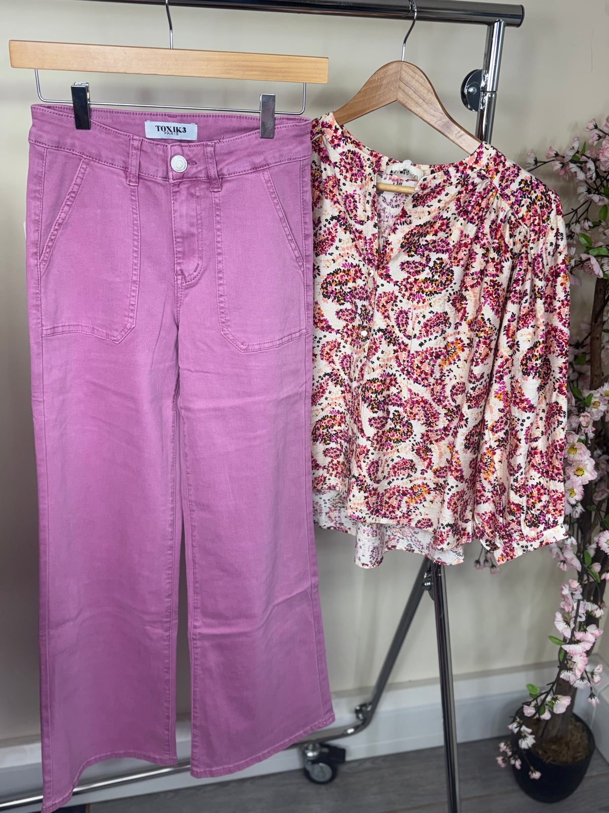 Toxik Highwaisted Candy Pink Wide Leg Culotte Jeans