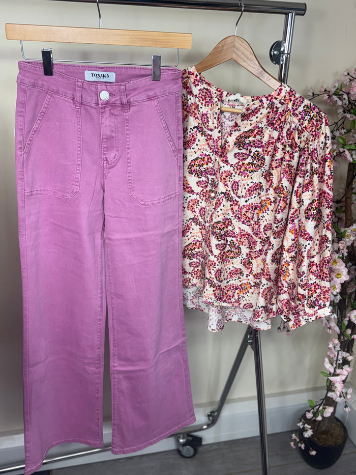 Toxik Highwaisted Candy Pink Wide Leg Culotte Jeans