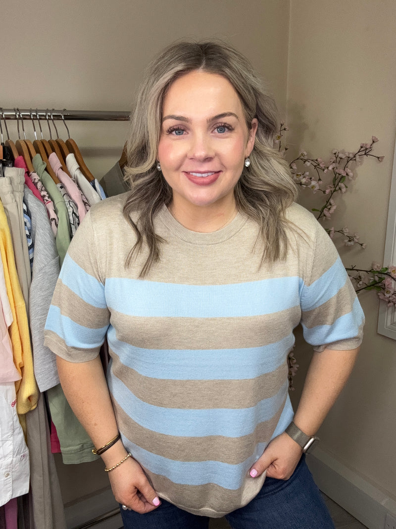 Kaffe Kalizza Feather Beige/Baby Blue Striped Knit, 10508410