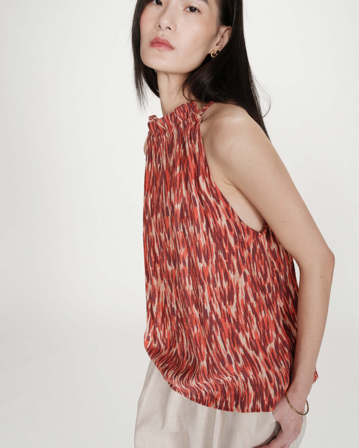 Grace & Mila Votello Sangria Printed Halterneck Relaxed Fit Blouse