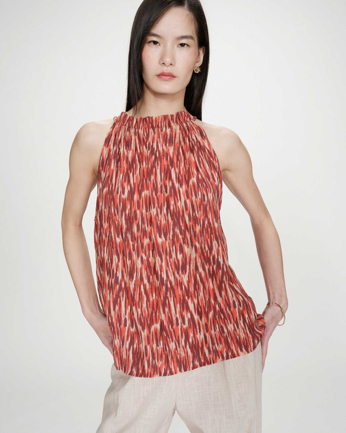 Grace & Mila Votello Sangria Printed Halterneck Relaxed Fit Blouse