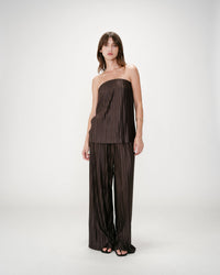 Grace & Mila Wonka Chocolate Brown Plisse Wide Leg Trousers 