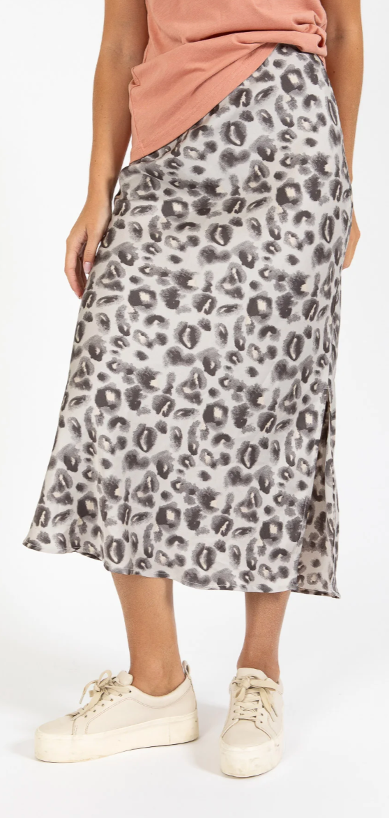 Coster Copenhagen Grey Leopard Skyler Satin Midi Skirt, CCH4511