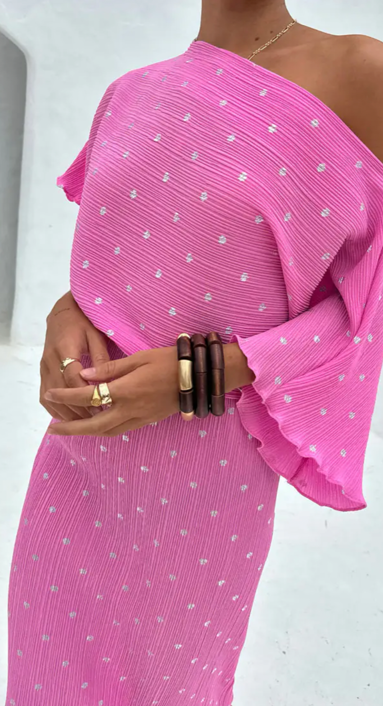 Never Fully Dressed Petal Pink Tilly Off the Shoulder Dress