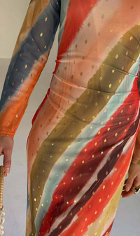 Never Fully Dressed Sunset Stripe Mesh Midi Dress