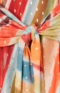 Never Fully Dressed Sunset Stripe Mesh Midi Dress