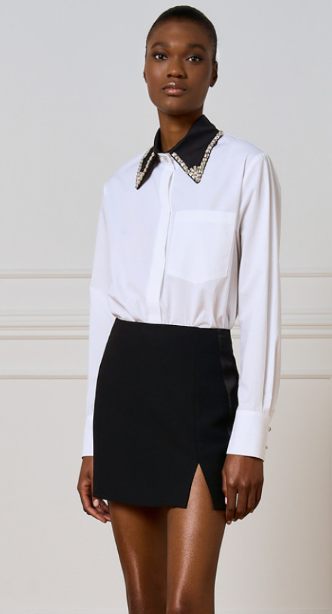 Access Fashion White Shirt with Black Rhinestone Detachable Collar, 54-7000
