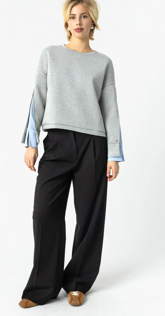 Coster Copenhagen Grey Melange Modal Sweatshirt with Blue Shirt Detailing