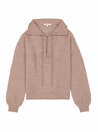 Garcia Taupe Beige Collar Knit with Lace Up Detailing, I50244