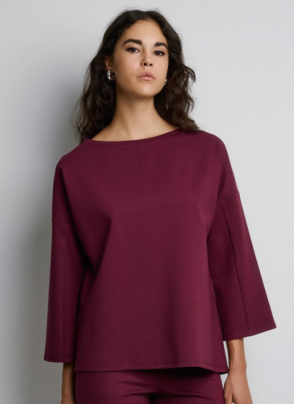 Access Fashion Burgundy Boat Neckline Blouse with Embellishment