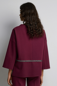 Access Fashion Burgundy Boat Neckline Blouse with Embellishment