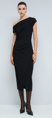 Access Fashion Black Pencil Dress with Ruched Detailing