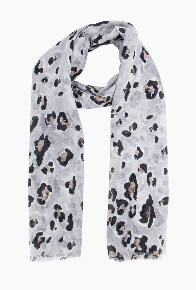 Ruby 67 Raya Grey Leopard Print Scarf