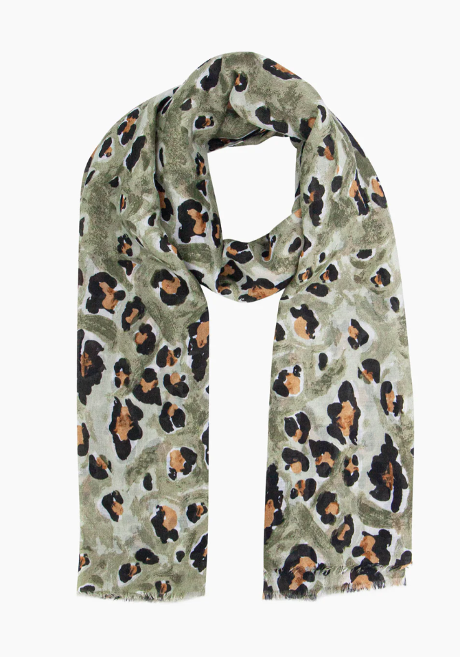Ruby 67 Raya Khaki Leopard Print Scarf