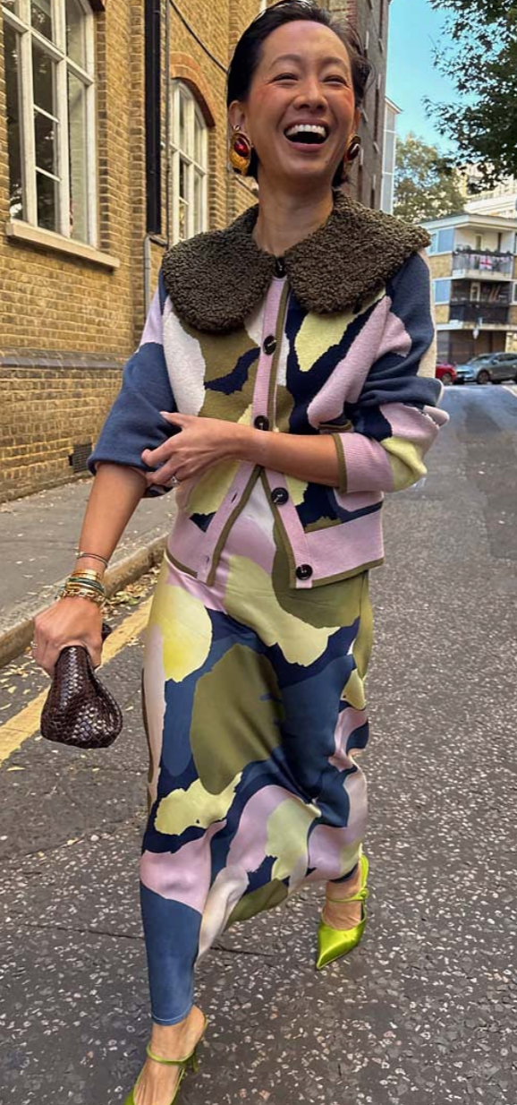 Never Fully Dressed Teal Mara Abstract Dorris Satin Slip Skirt