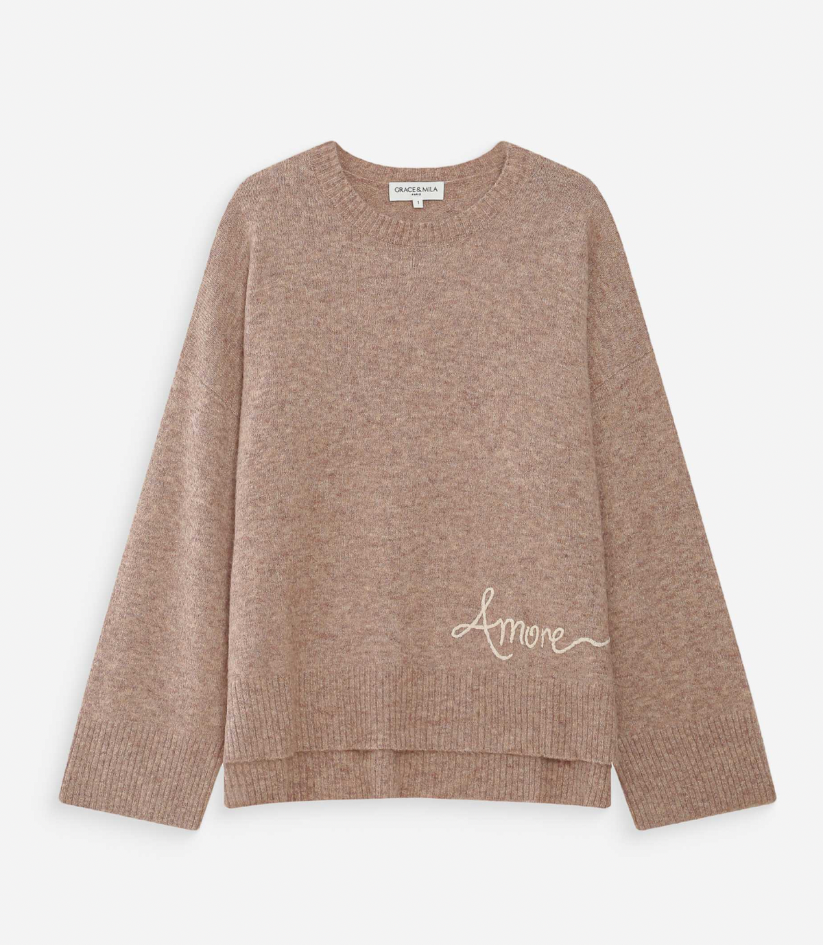 Grace & Mila Viggo Biscuit Beige 'Amore' Cream Embroidered Knit