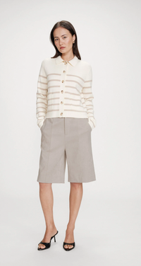 Grace and Mila Maelys Taupe/Cream Striped Supersoft Cropped Cardigan