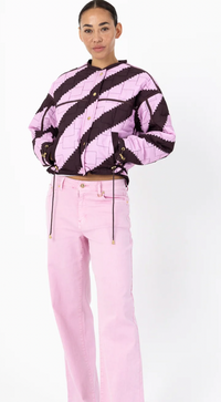 Coster Copenhagen Chocolate/Pink Zig Zag Printed Quilted Jacket