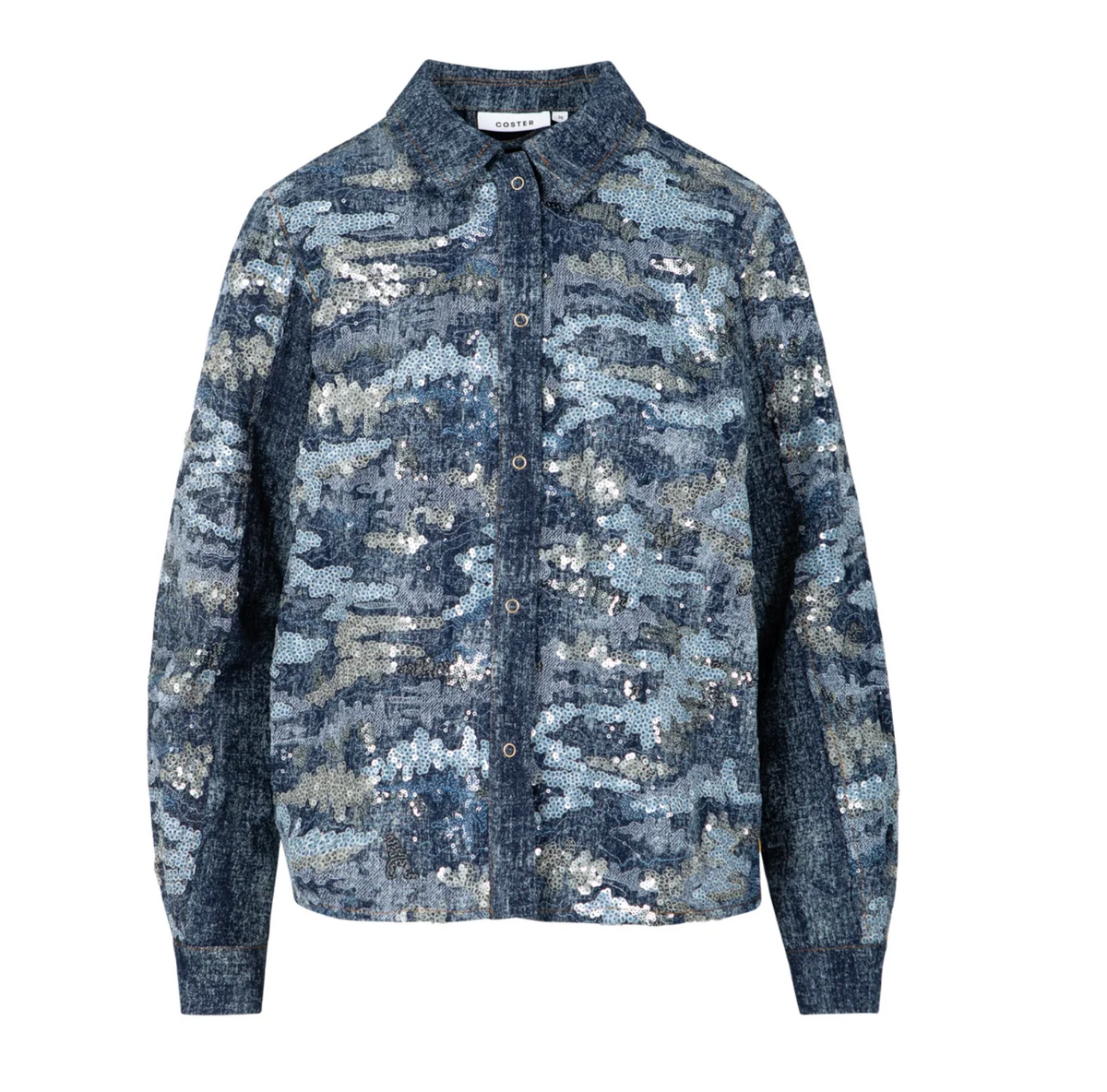 Coster Copenhagen Denim Blue Sequin Shirt Jacket
