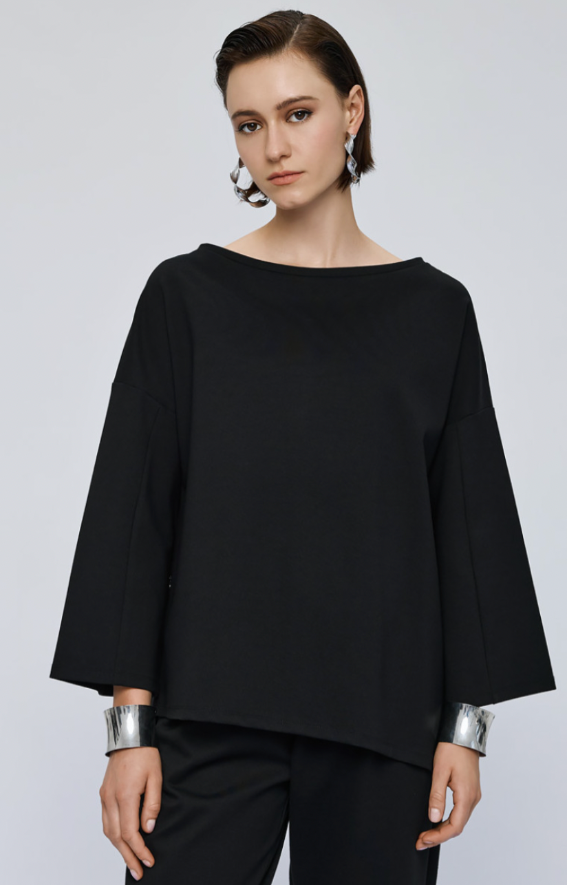 Access Fashion Black Boat Neckline Blouse with Embellishment