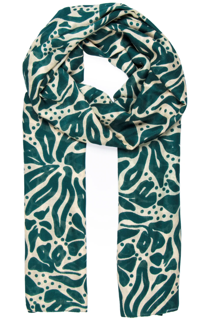 Ruby 67 Allie Green/Cream Floral Print Scarf