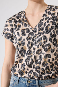 Garcia Ultimate V-Neck Beige Leopard T-Shirt, H50002