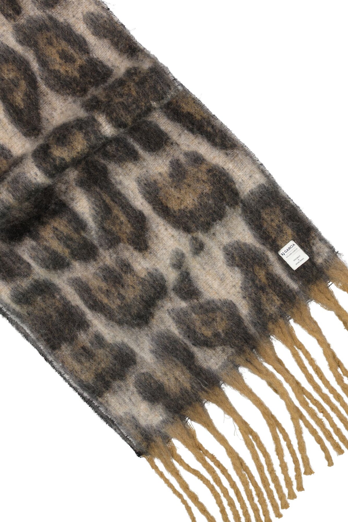 Garcia Almond Beige Leopard Supersoft Blanket Tassel Scarf