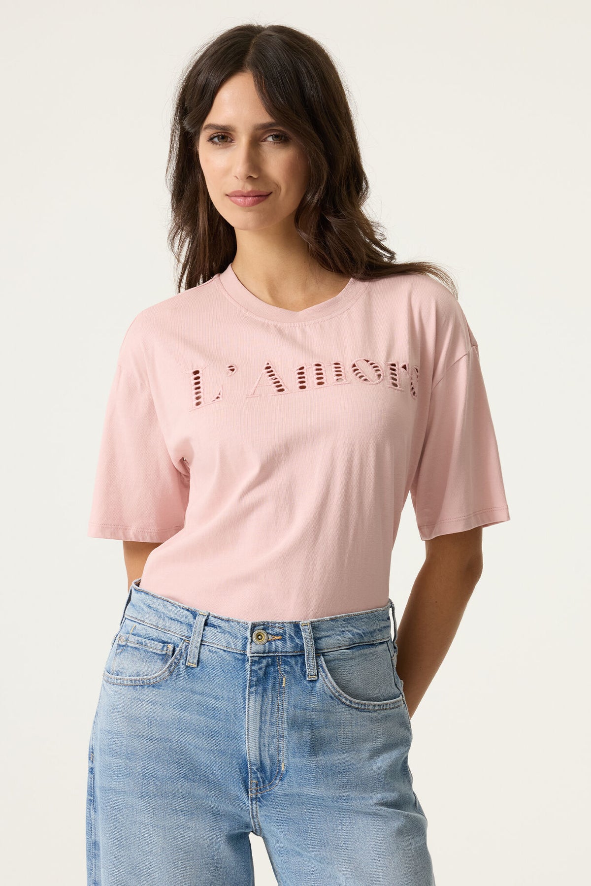 Garcia Dusky Pink Lace Logo 'L'Amore' T-Shirt, N260208