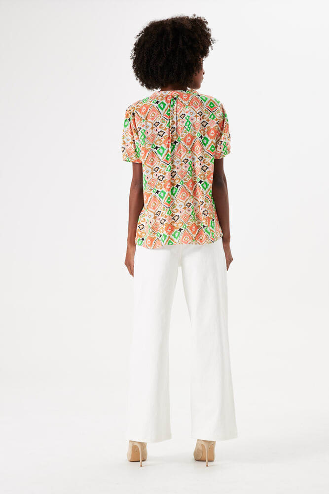 Garcia Dusky Peach Aztec Printed V-Neck Blouse, P40233