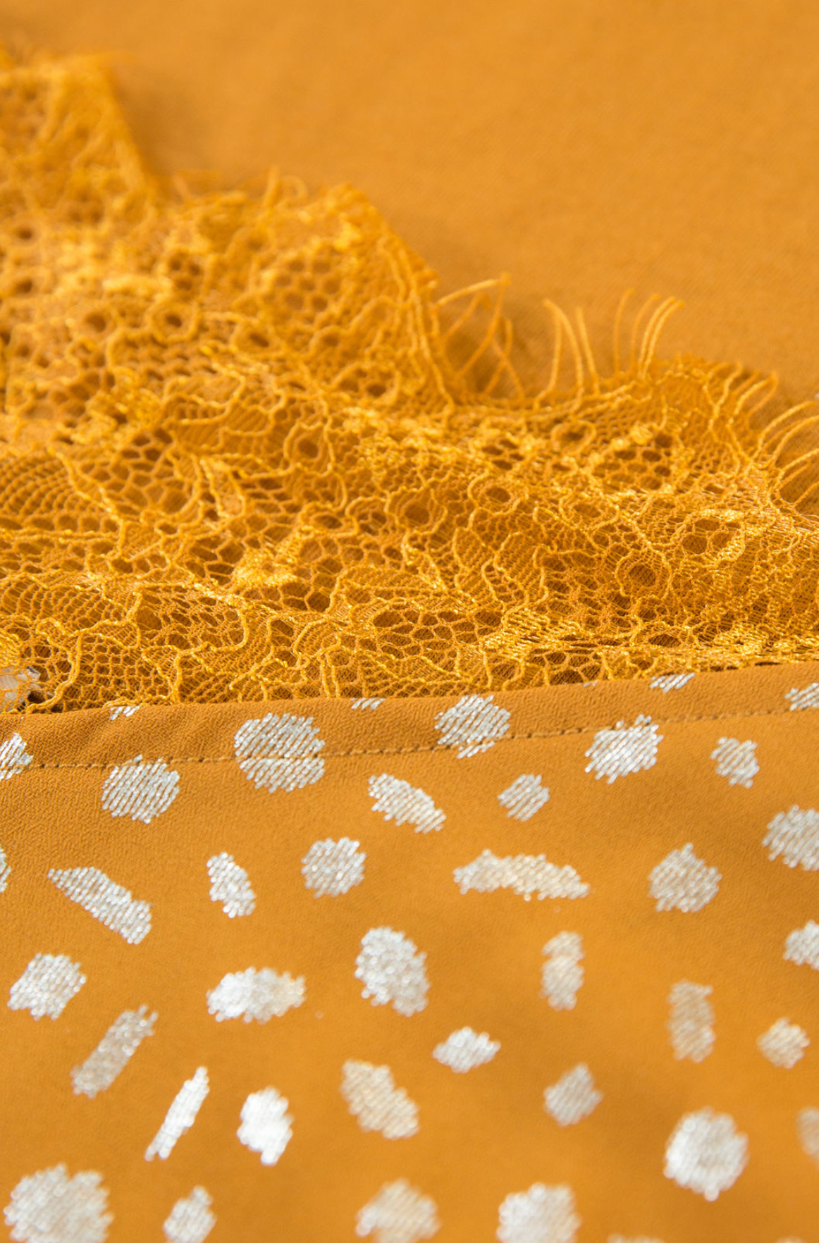 Garcia Orange Cami Top with Silver Dot Print and Lace, C90001 freeshipping - Ruby 67 Boutique