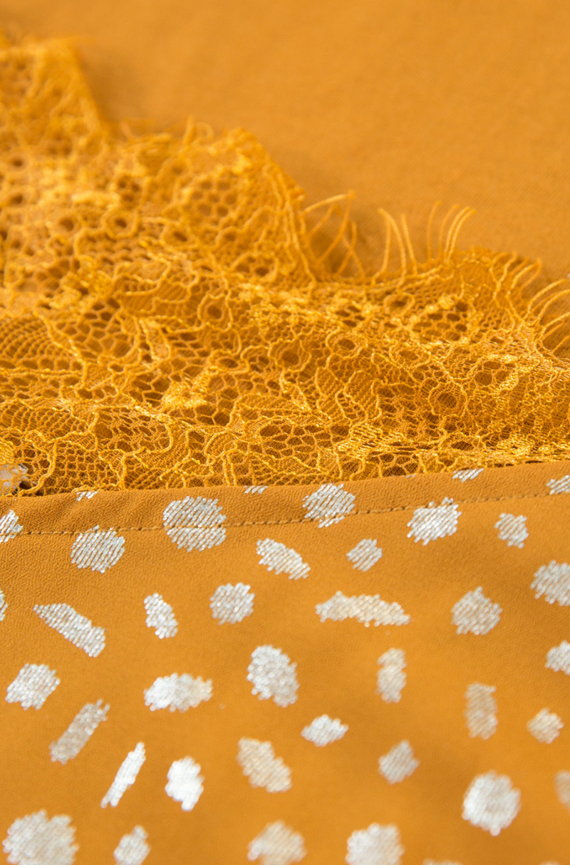 Garcia Orange Cami Top with Silver Dot Print and Lace, C90001 freeshipping - Ruby 67 Boutique